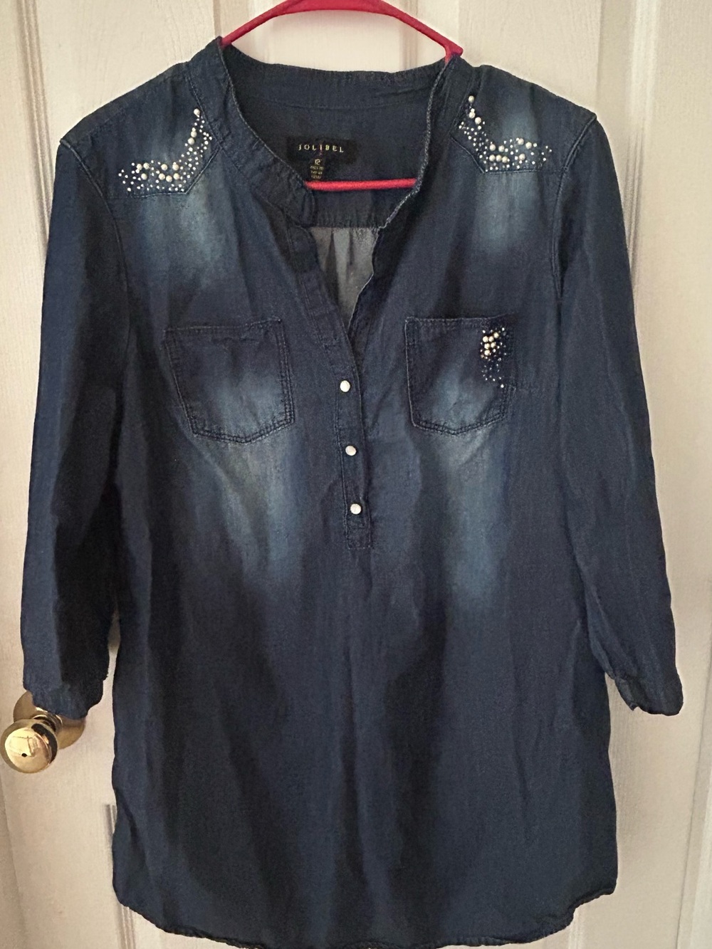 Soft Indigo Denim Tunic with Stud Accents